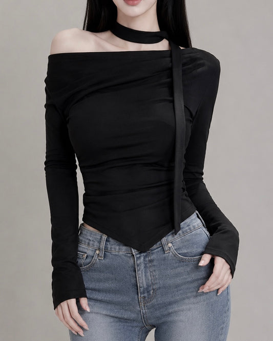 ワンショルダー 長袖Tシャツ