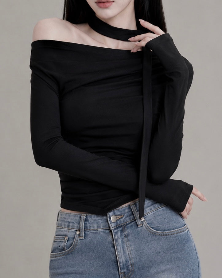ワンショルダー 長袖Tシャツ