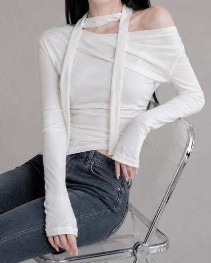 ワンショルダー 長袖Tシャツ