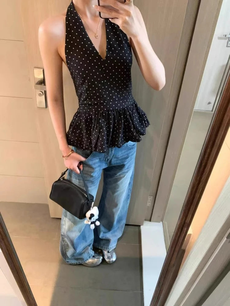 Dot V-Neck Halter Top