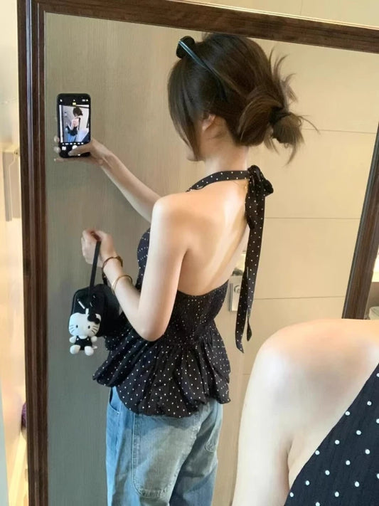 Dot V-Neck Halter Top