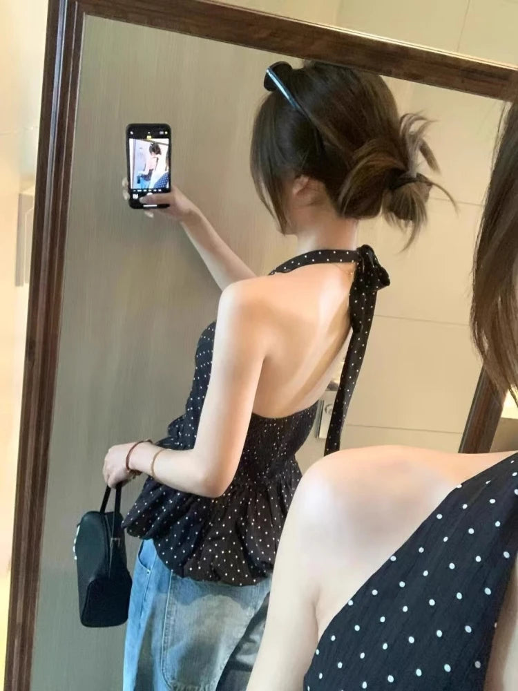 Dot V-Neck Halter Top