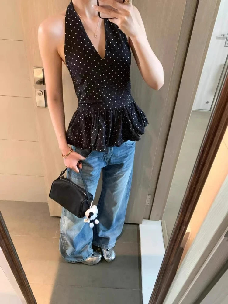 Dot V-Neck Halter Top
