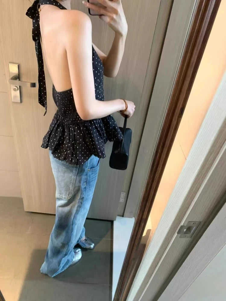 Dot V-Neck Halter Top