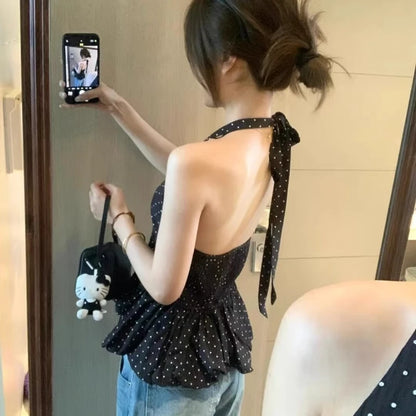 Dot V-Neck Halter Top